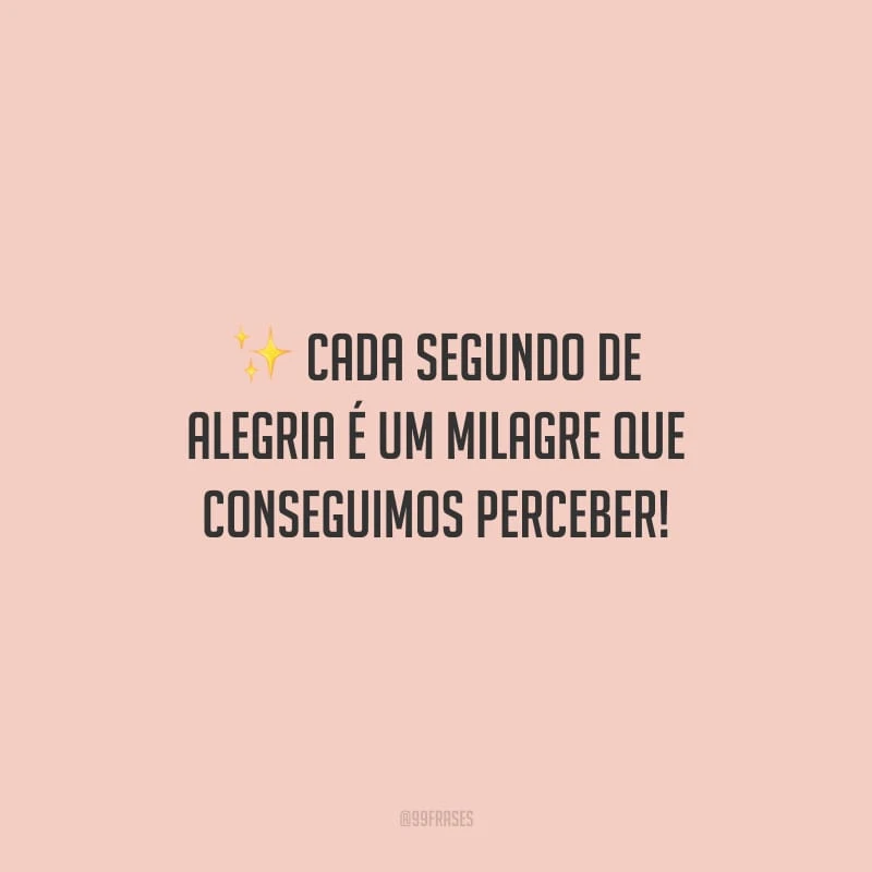 Cada segundo de alegria é um milagre que conseguimos perceber!