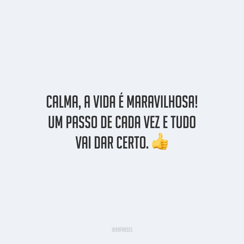 Calma, a vida é maravilhosa! Um passo de cada vez e tudo vai dar certo.
