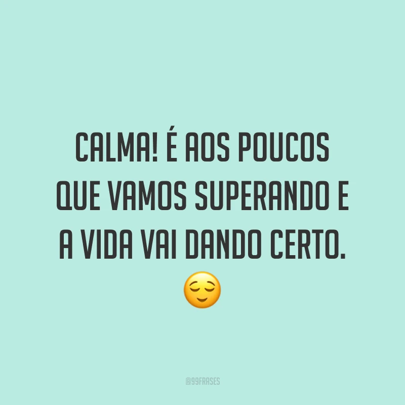 Calma! É aos poucos que vamos superando e a vida vai dando certo. ?