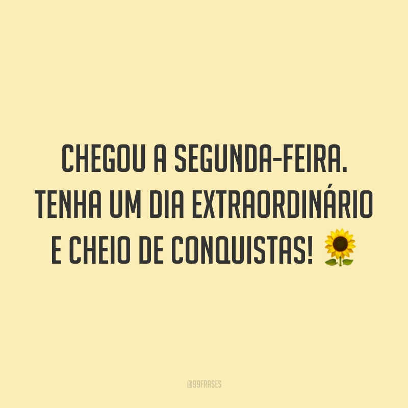 Chegou a segunda-feira. Tenha um dia extraordinário e cheio de conquistas! 🌻