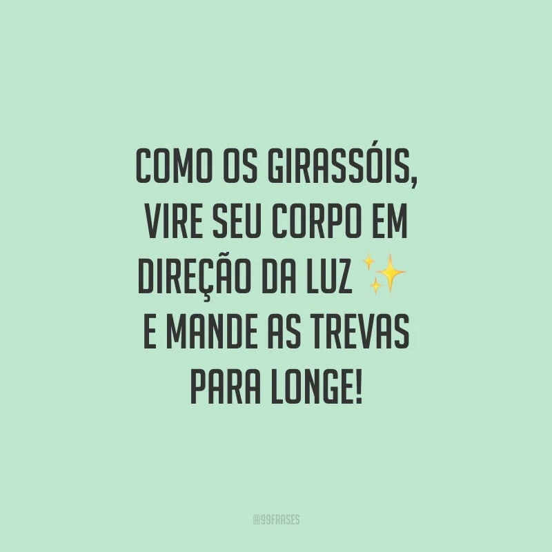 Como os girassóis, vire seu corpo em direção da luz e mande as trevas para longe!