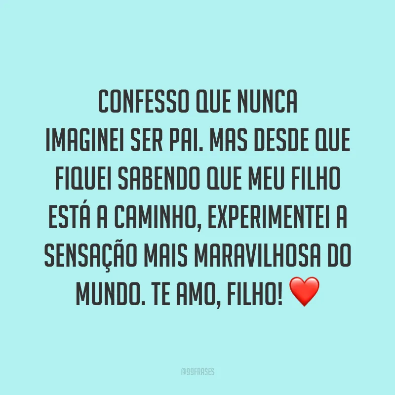 Confesso que nunca imaginei ser pai. Mas desde que fiquei sabendo que meu filho está a caminho, experimentei a sensação mais maravilhosa do mundo. Te amo, filho! ❤️