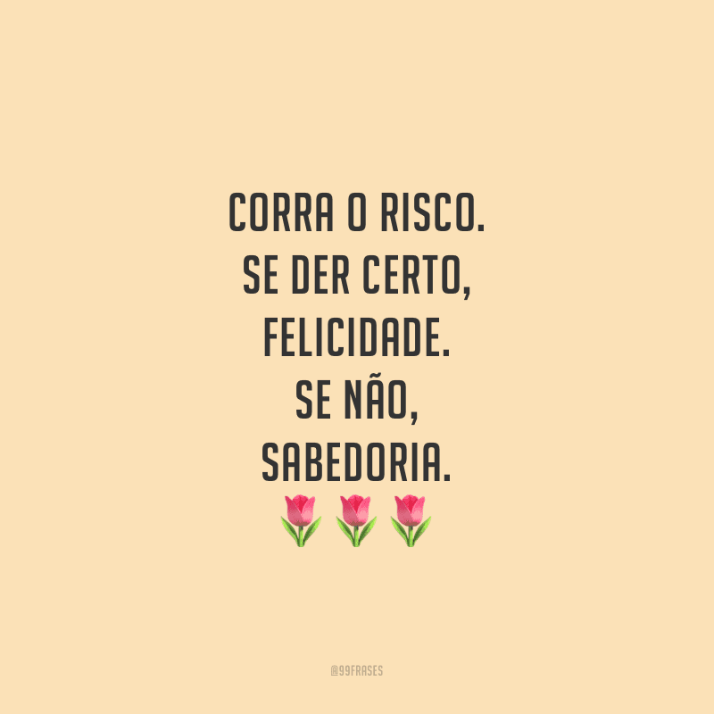 Corra o risco. Se der certo, felicidade. Se não, sabedoria.