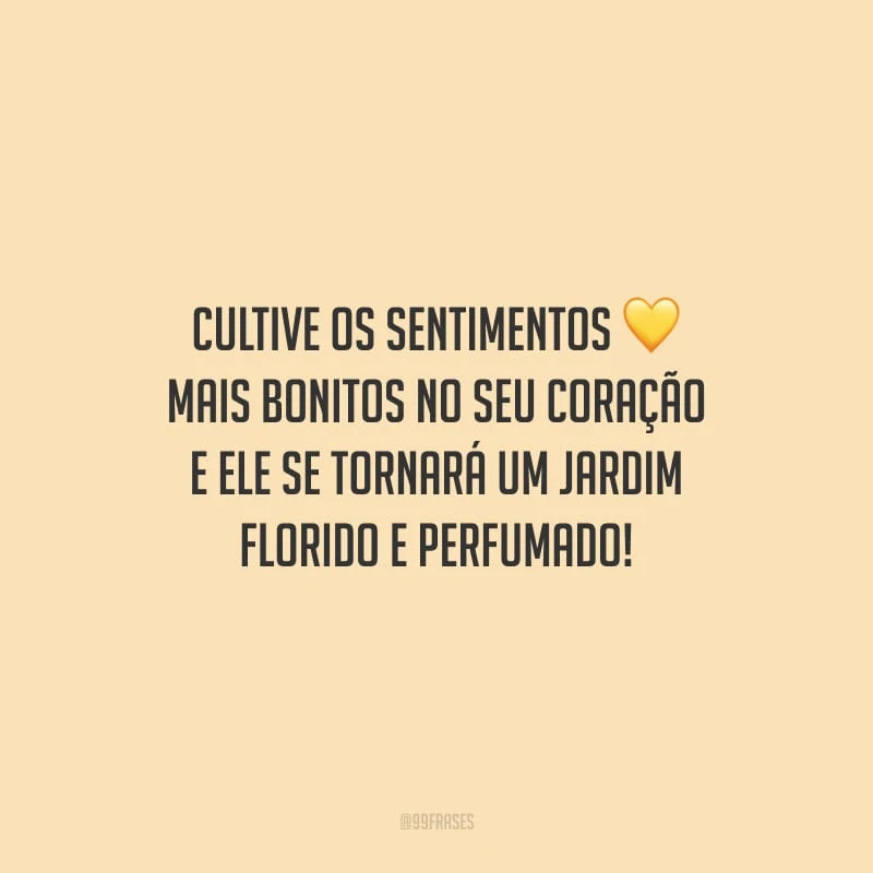 Cultive os sentimentos mais bonitos no seu coração e ele se tornará um jardim florido e perfumado!