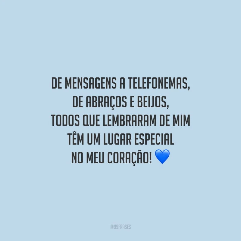 De mensagens a telefonemas, de abraços e beijos, todos que lembraram de mim têm um lugar especial no meu coração!