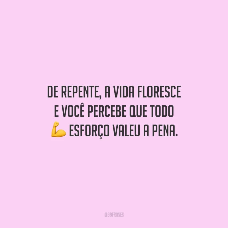 De repente, a vida floresce e você percebe que todo esforço valeu a pena.