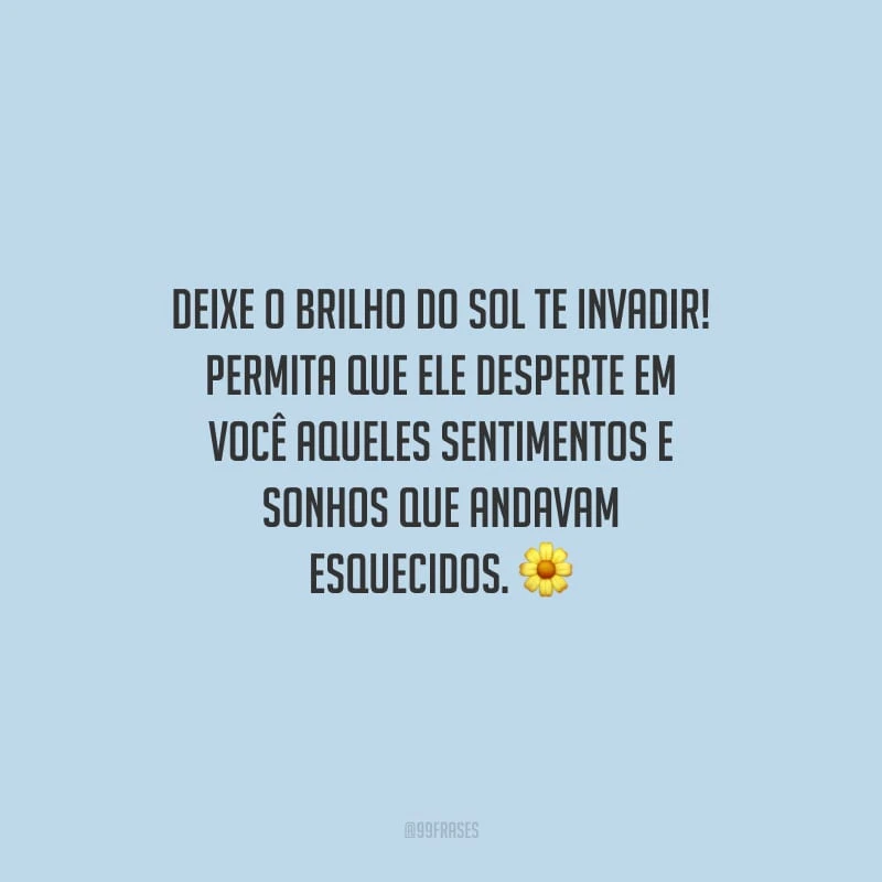 Deixe o brilho do sol te invadir! Permita que ele desperte em você aqueles sentimentos e sonhos que andavam esquecidos.