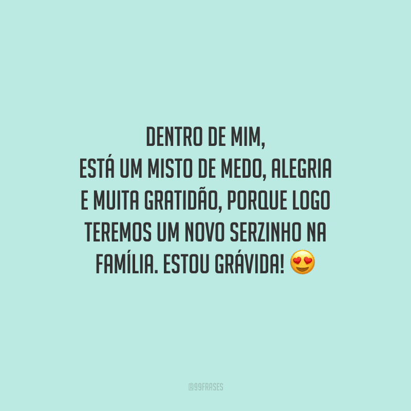 Dentro de mim, está um misto de medo, alegria e muita gratidão, porque logo teremos um novo serzinho na família. Estou grávida! 