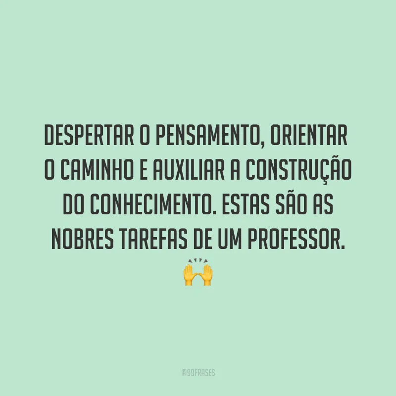 Despertar o pensamento, orientar o caminho e auxiliar a construção do conhecimento. Estas são as nobres tarefas de um professor.