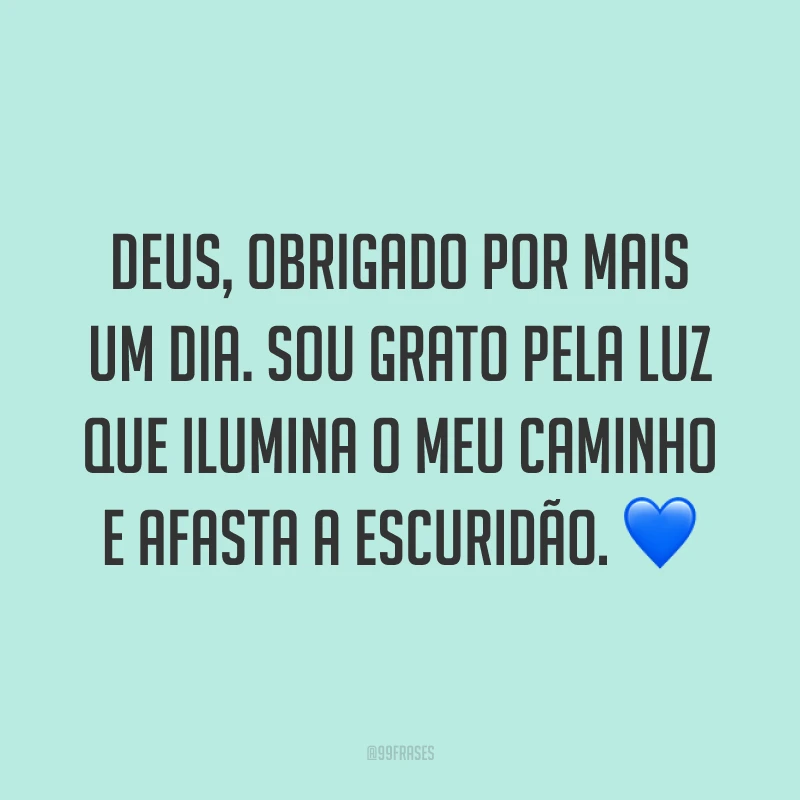Deus, obrigado por mais um dia. Sou grato pela luz que ilumina o meu caminho e afasta a escuridão. 💙