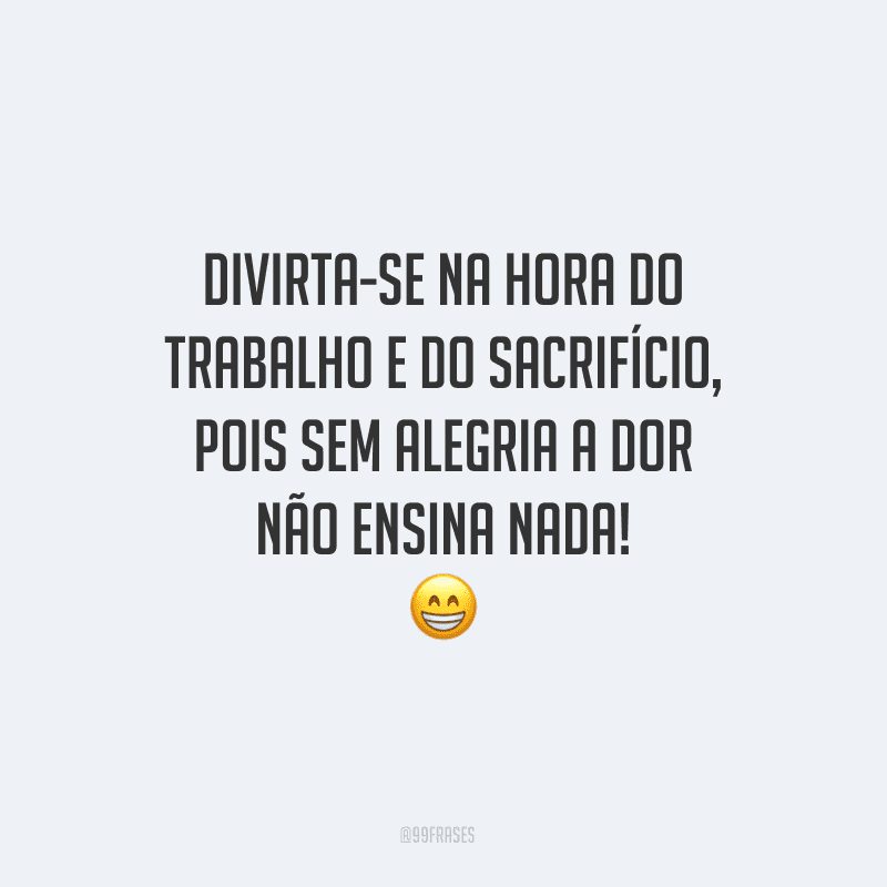 Divirta-se na hora do trabalho e do sacrifício, pois sem alegria a dor não ensina nada!