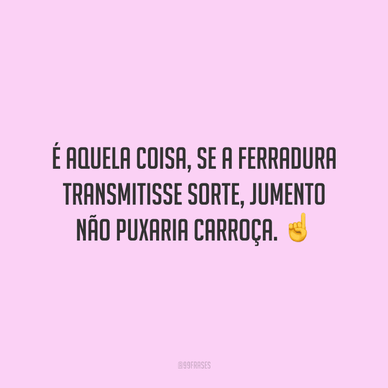 É aquela coisa, se a ferradura transmitisse sorte, jumento não puxaria carroça.