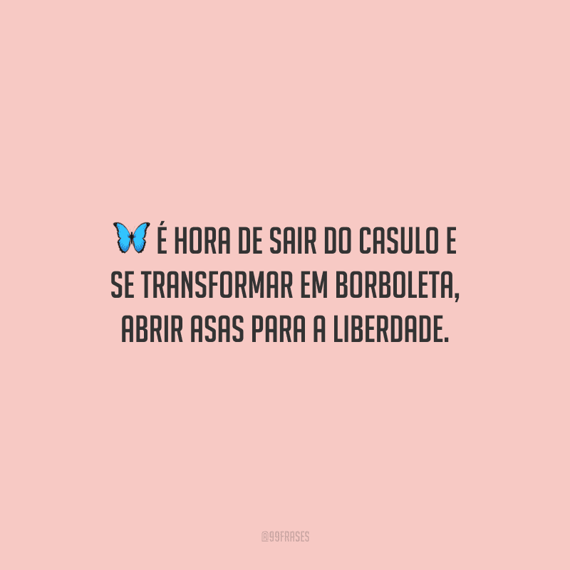 É hora de sair do casulo e se transformar em borboleta, abrir asas para a liberdade.
