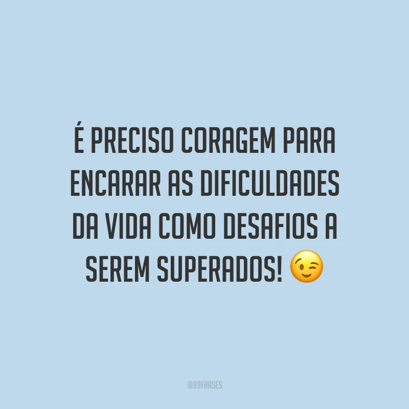 É preciso coragem para encarar as dificuldades da vida como desafios a serem superados! 😉