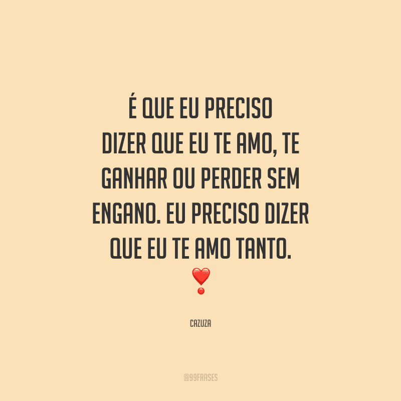 É que eu preciso dizer que eu te amo, te ganhar ou perder sem engano. Eu preciso dizer que eu te amo tanto. 