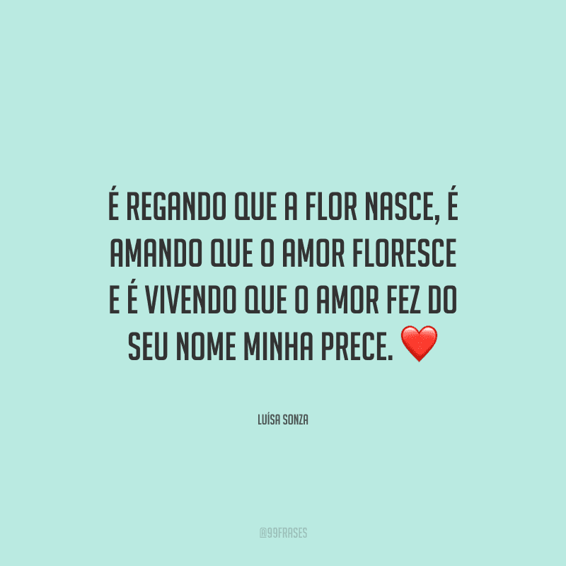 É regando que a flor nasce, é amando que o amor floresce e é vivendo que o amor fez do seu nome minha prece. 
