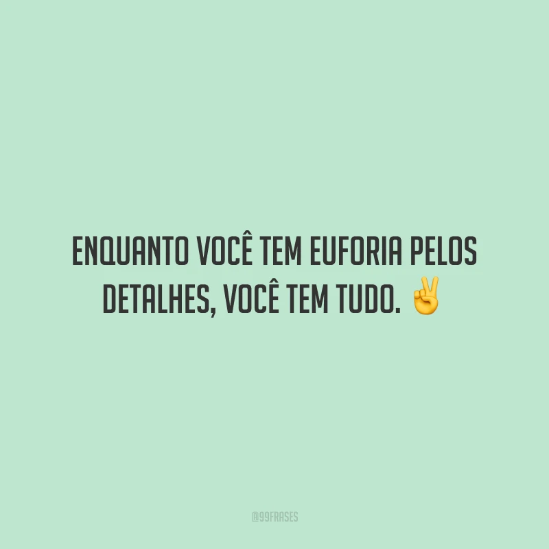 Enquanto você tem euforia pelos detalhes, você tem tudo.