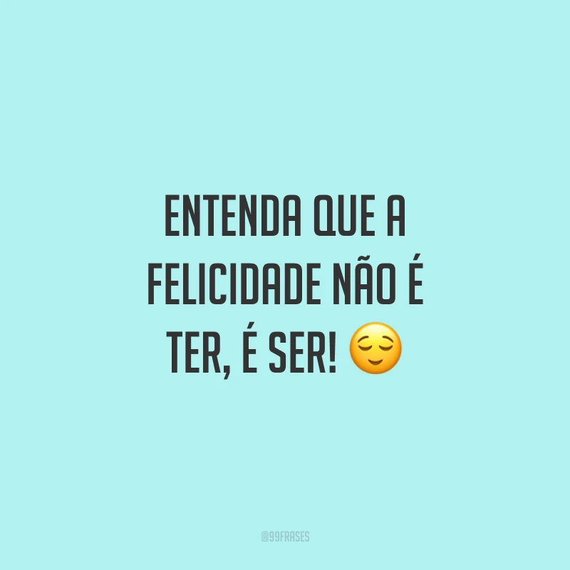 Entenda que a felicidade não é ter, é ser!