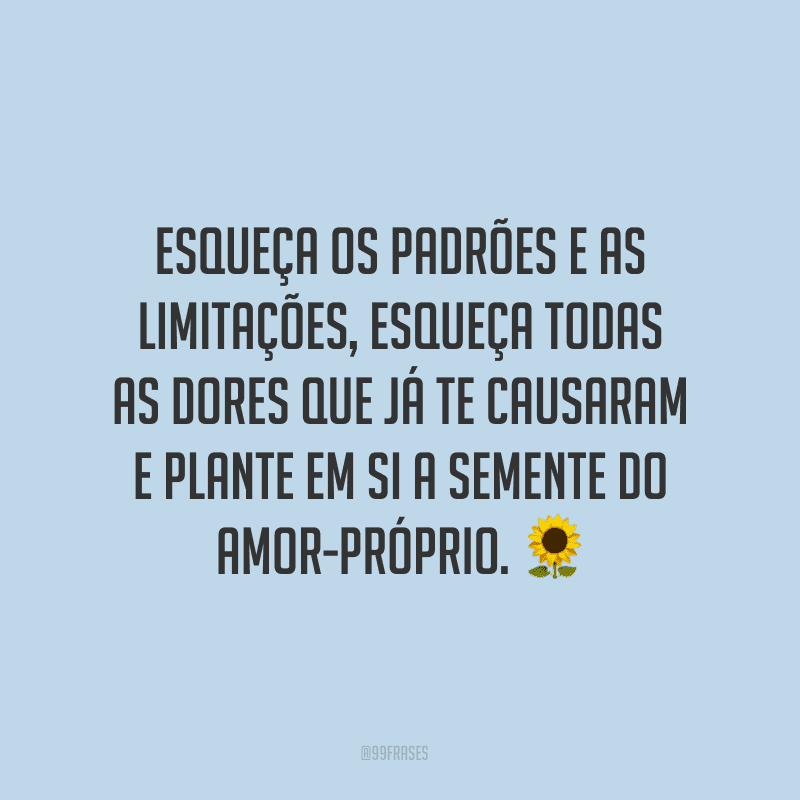 Esqueça os padrões e as limitações, esqueça todas as dores que já te causaram e plante em si a semente do amor-próprio. ?