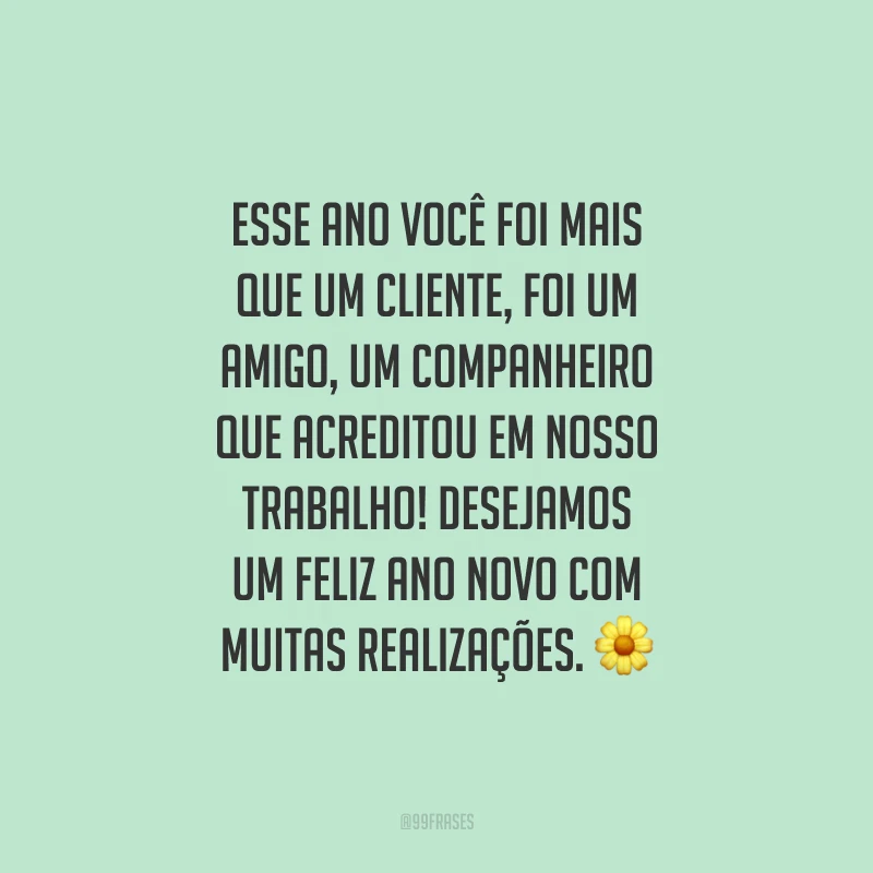 Esse ano você foi mais que um cliente, foi um amigo, um companheiro que acreditou em nosso trabalho! Desejamos um Feliz Ano Novo com muitas realizações.