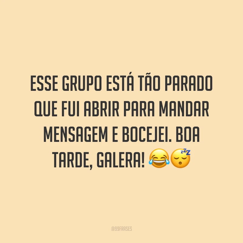 Esse grupo está tão parado que fui abrir para mandar mensagem e bocejei. Boa tarde, galera!