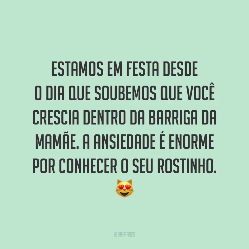 Estamos em festa desde o dia que soubemos que você crescia dentro da barriga da mamãe. A ansiedade é enorme por conhecer o seu rostinho. 😻