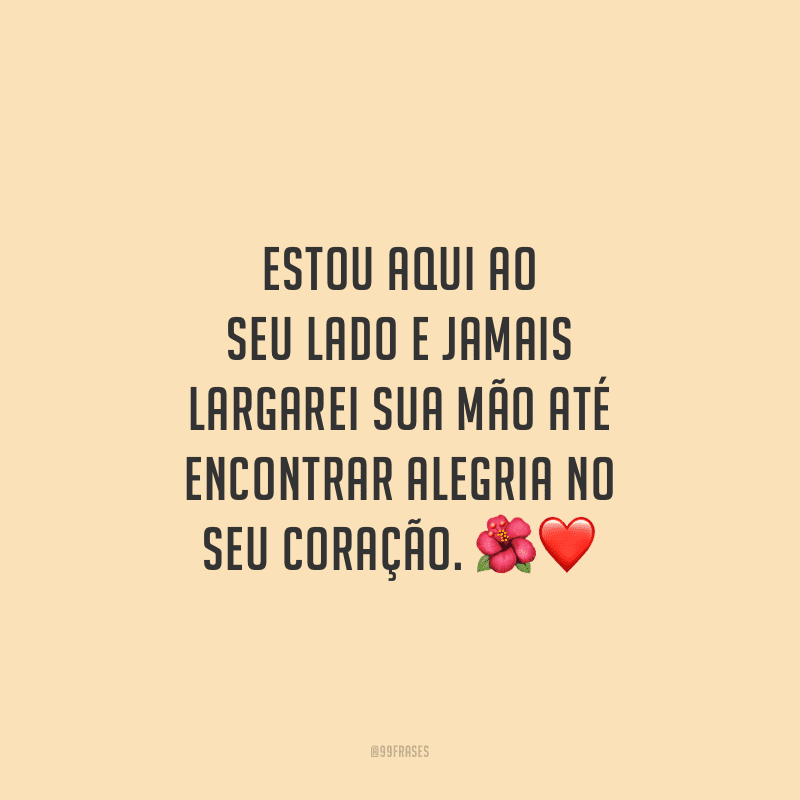 Estou aqui ao seu lado e jamais largarei sua mão até encontrar alegria no seu coração.