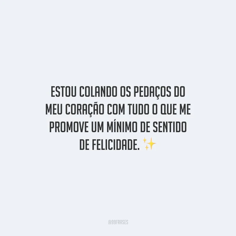 Estou colando os pedaços do meu coração com tudo o que me promove um mínimo de sentido de felicidade.
