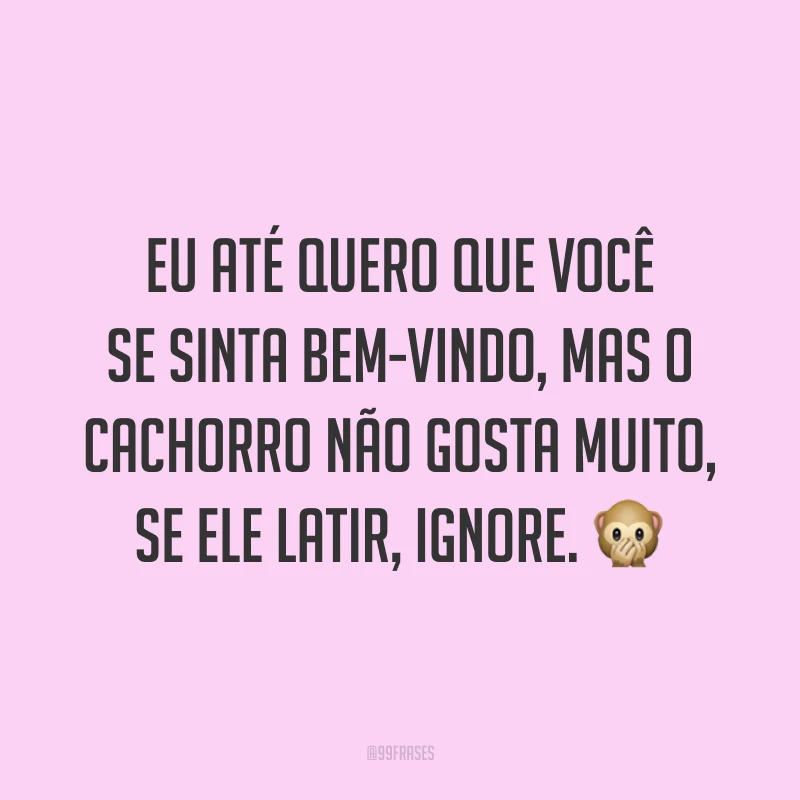 Eu até quero que você se sinta bem-vindo, mas o cachorro não gosta muito, se ele latir, ignore. 🙊