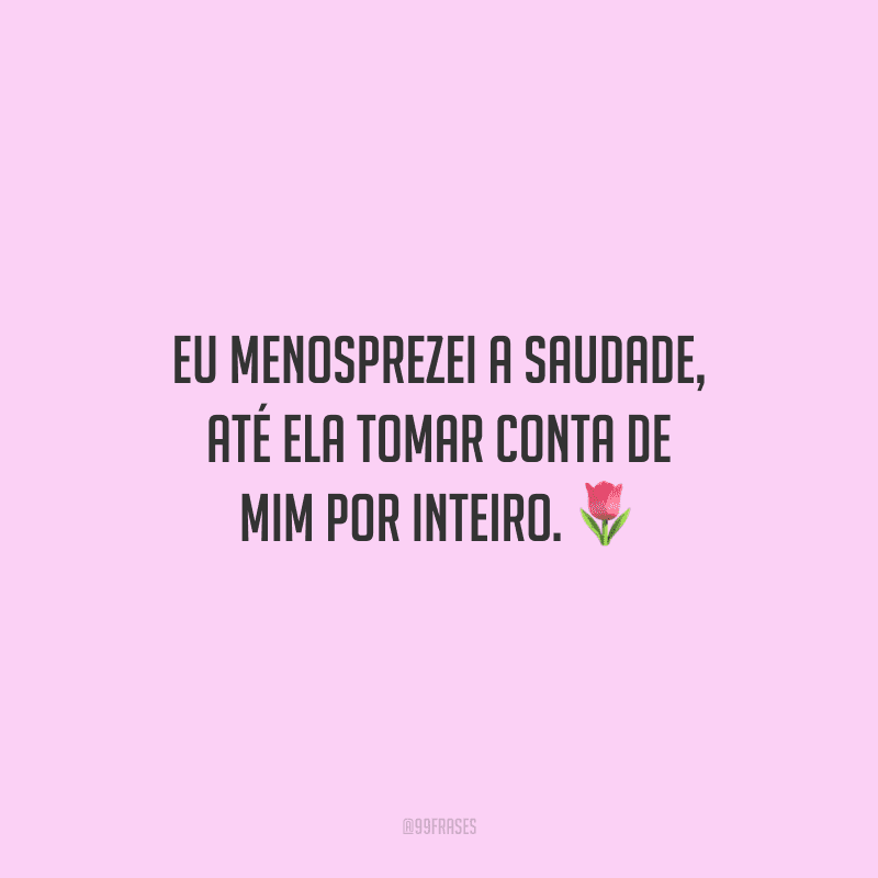 Eu menosprezei a saudade, até ela tomar conta de mim por inteiro.