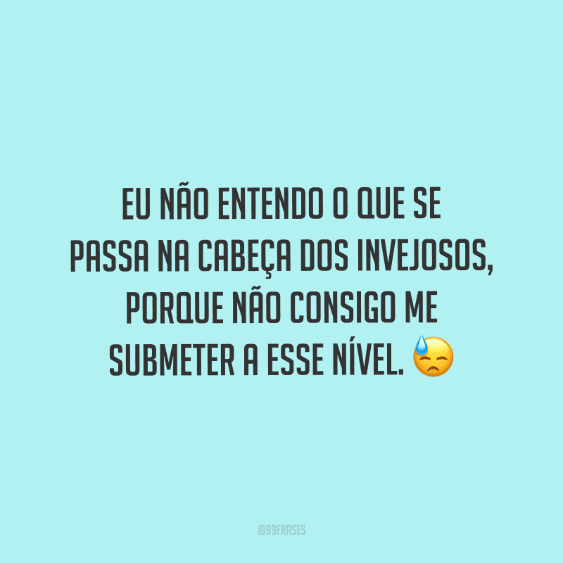 Eu não entendo o que se passa na cabeça dos invejosos, porque não consigo me submeter a esse nível.