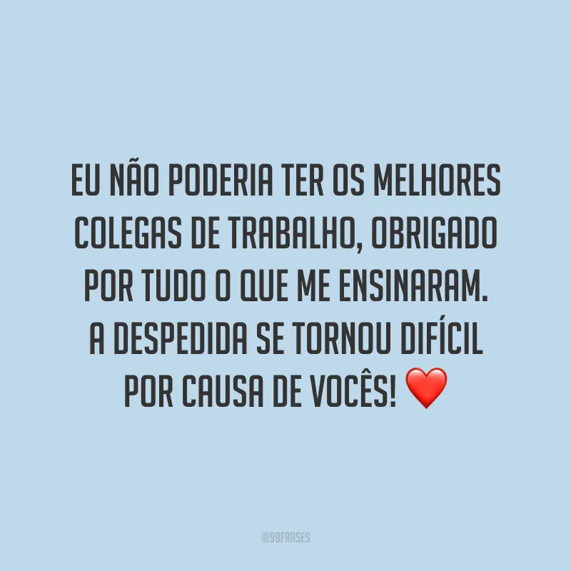 Eu não poderia ter os melhores colegas de trabalho, obrigado por tudo o que me ensinaram. A despedida se tornou difícil por causa de vocês! ❤️