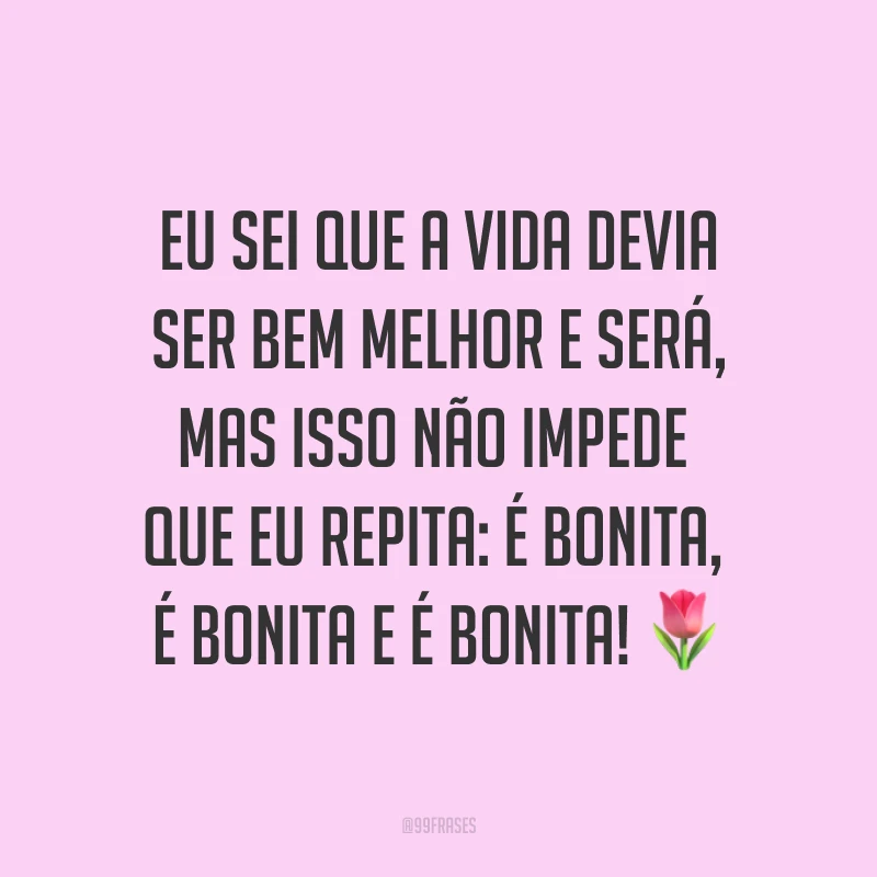 Eu sei que a vida devia ser bem melhor e será, mas isso não impede que eu repita: é bonita, é bonita e é bonita! ?
