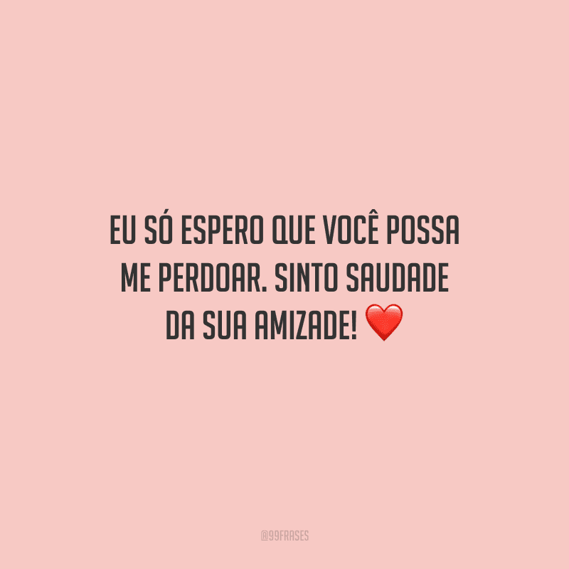 Eu só espero que você possa me perdoar. Sinto saudade da sua amizade! 