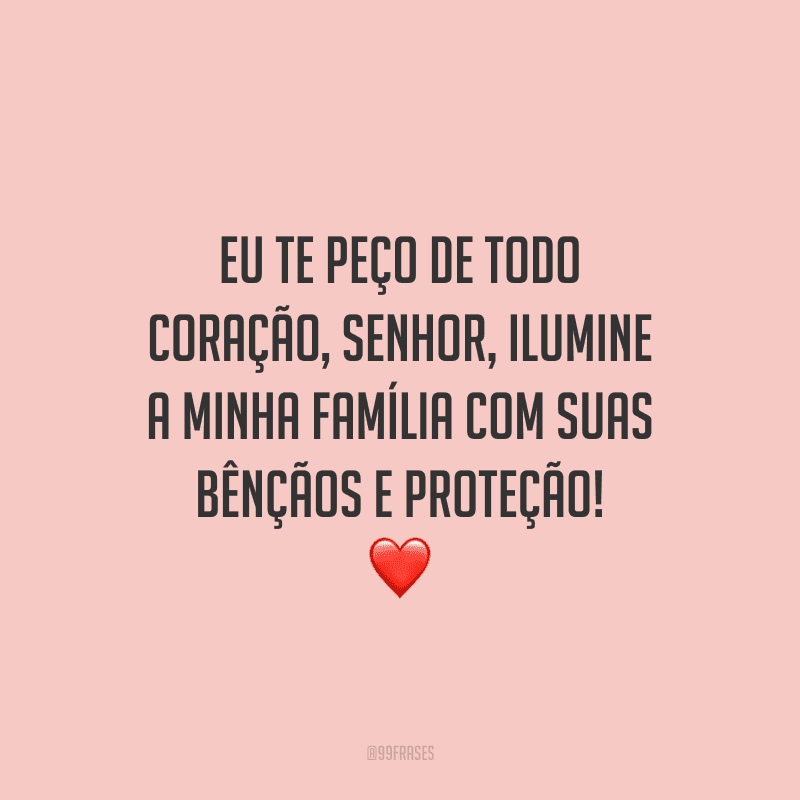 Eu te peço de todo coração, Senhor, ilumine a minha família com suas bênçãos e proteção!
