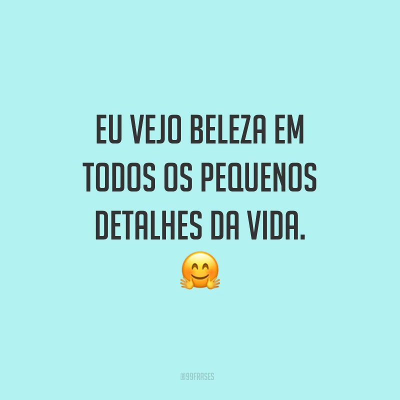 Eu vejo beleza em todos os pequenos detalhes da vida.