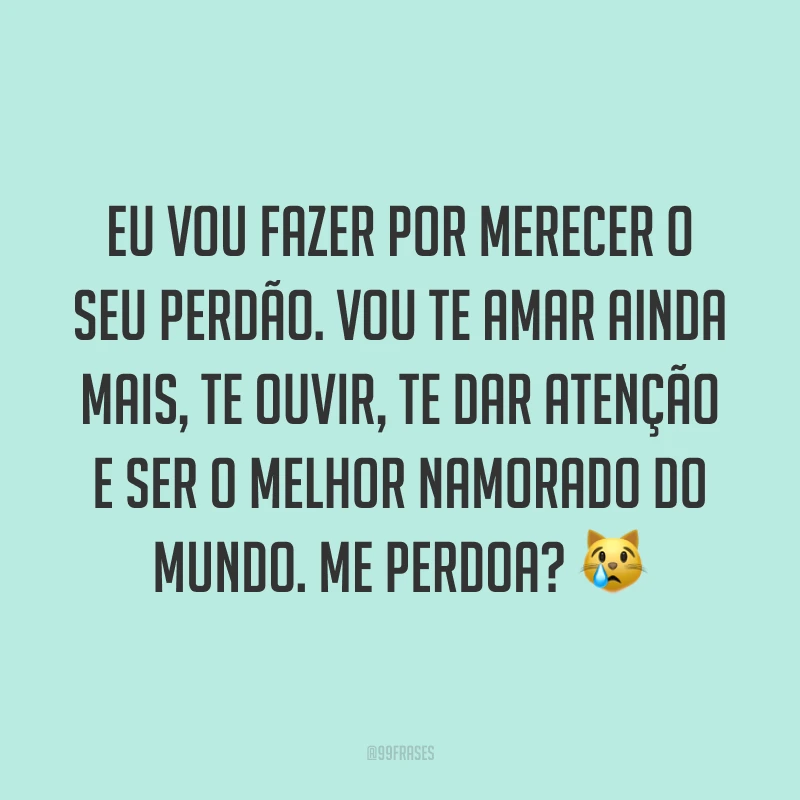 Eu vou fazer por merecer o seu perdão. Vou te amar ainda mais, te ouvir, te dar atenção e ser o melhor namorado do mundo. Me perdoa? ?
