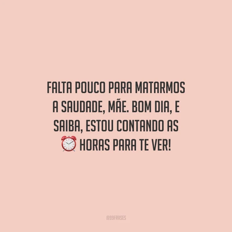 Falta pouco para matarmos a saudade, mãe. Bom dia e, saiba, estou contando as horas para te ver!