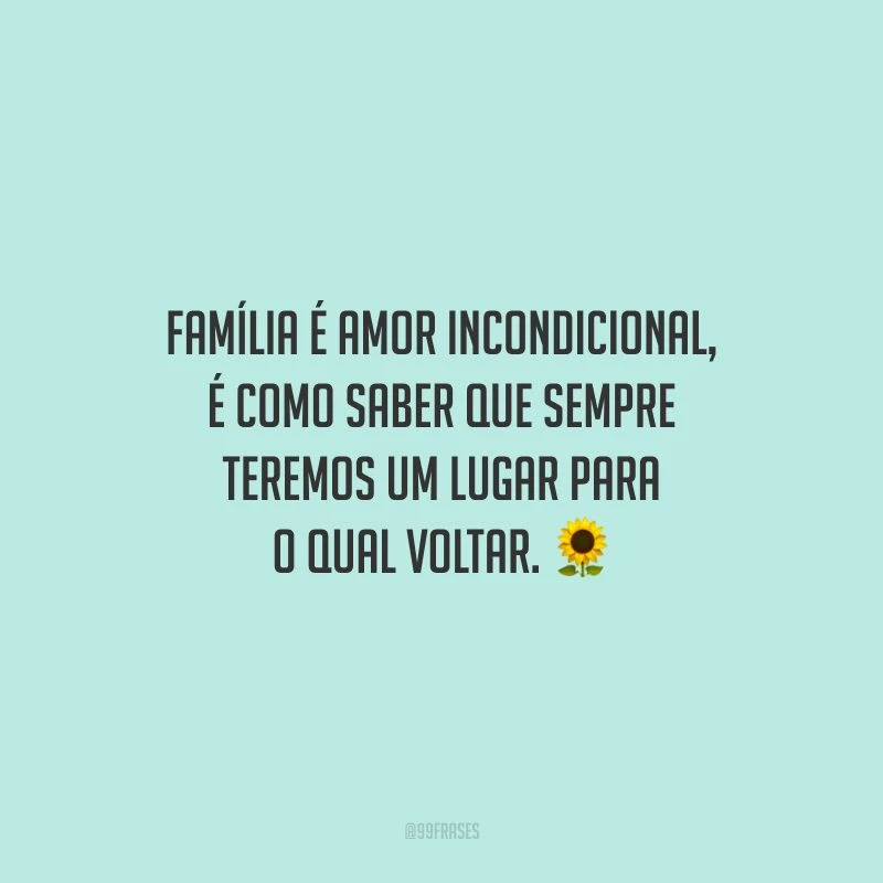 Família é amor incondicional, é como saber que sempre teremos um lugar para o qual voltar.