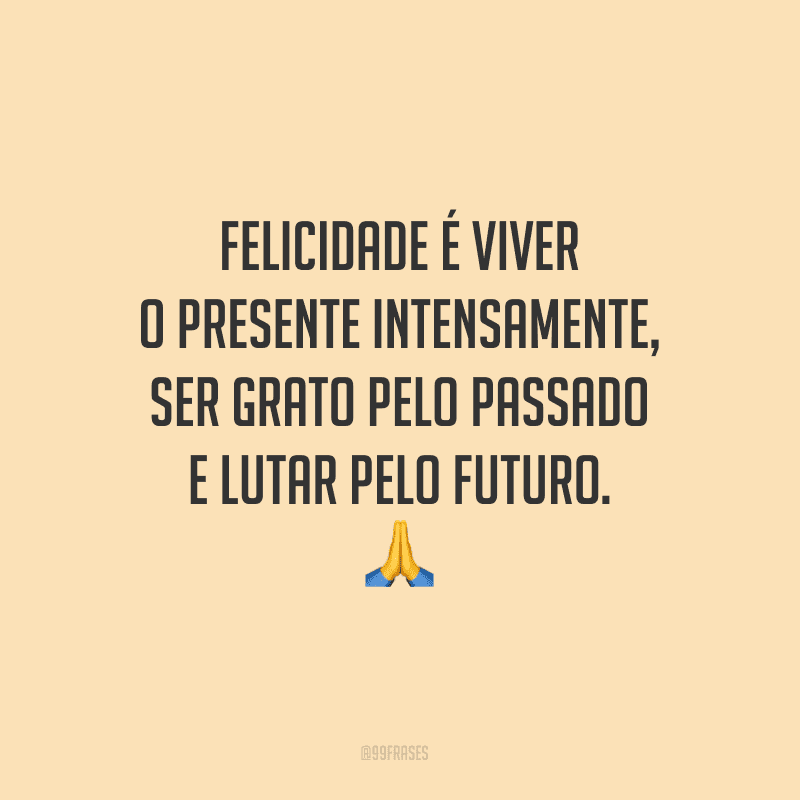 Felicidade é viver o presente intensamente, ser grato pelo passado e lutar pelo futuro. 