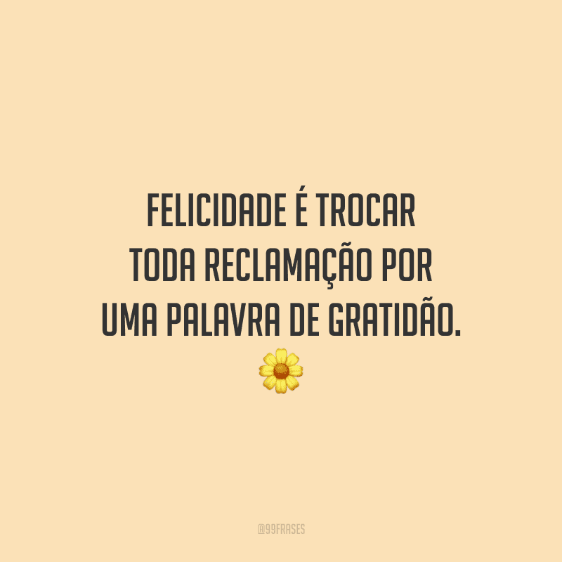 Felicidade é trocar toda reclamação por uma palavra de gratidão.