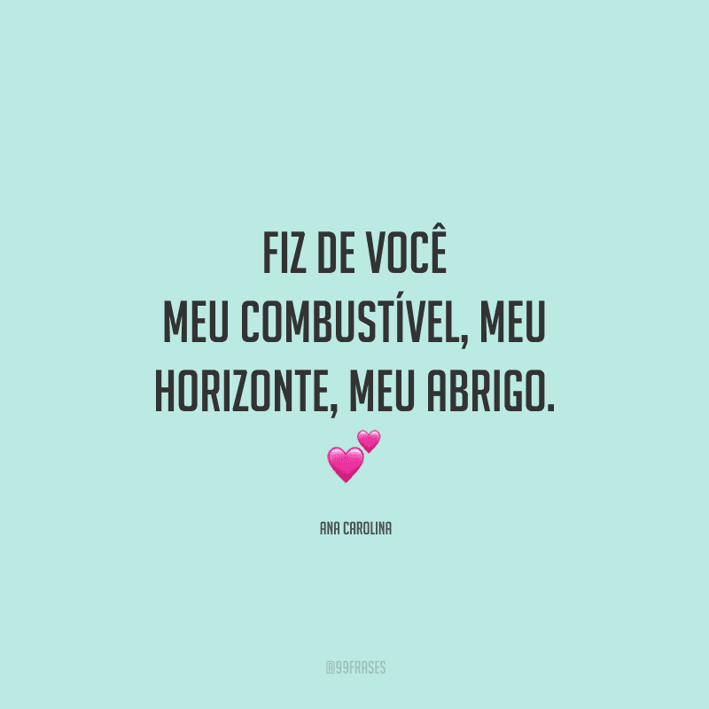 Fiz de você meu combustível, meu horizonte, meu abrigo. 