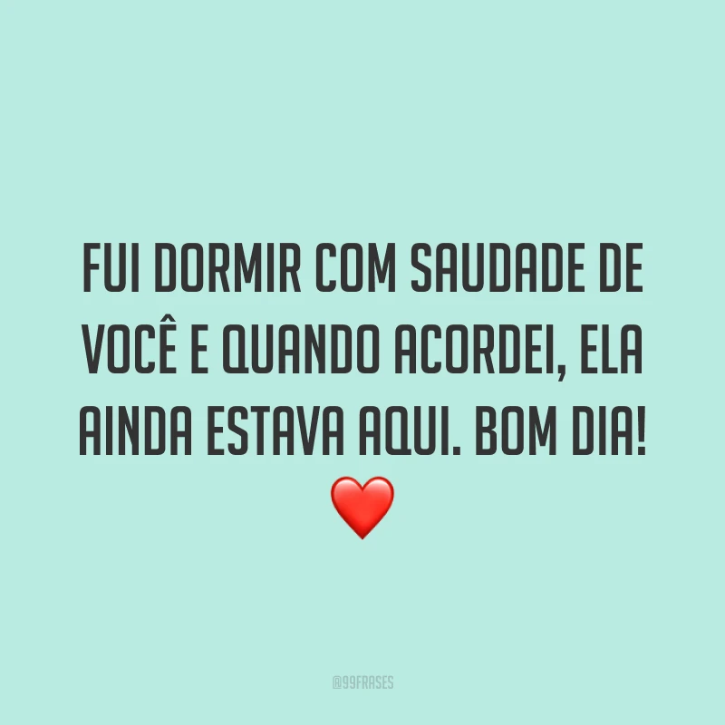 Fui dormir com saudade de você e quando acordei, ela ainda estava aqui. Bom dia! ❤