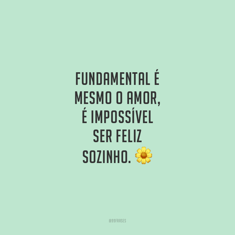Fundamental é mesmo o amor, é impossível ser feliz sozinho.