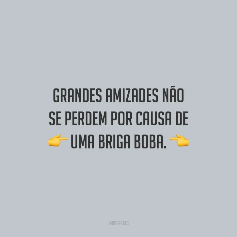 Grandes amizades não se perdem por causa de uma briga boba.