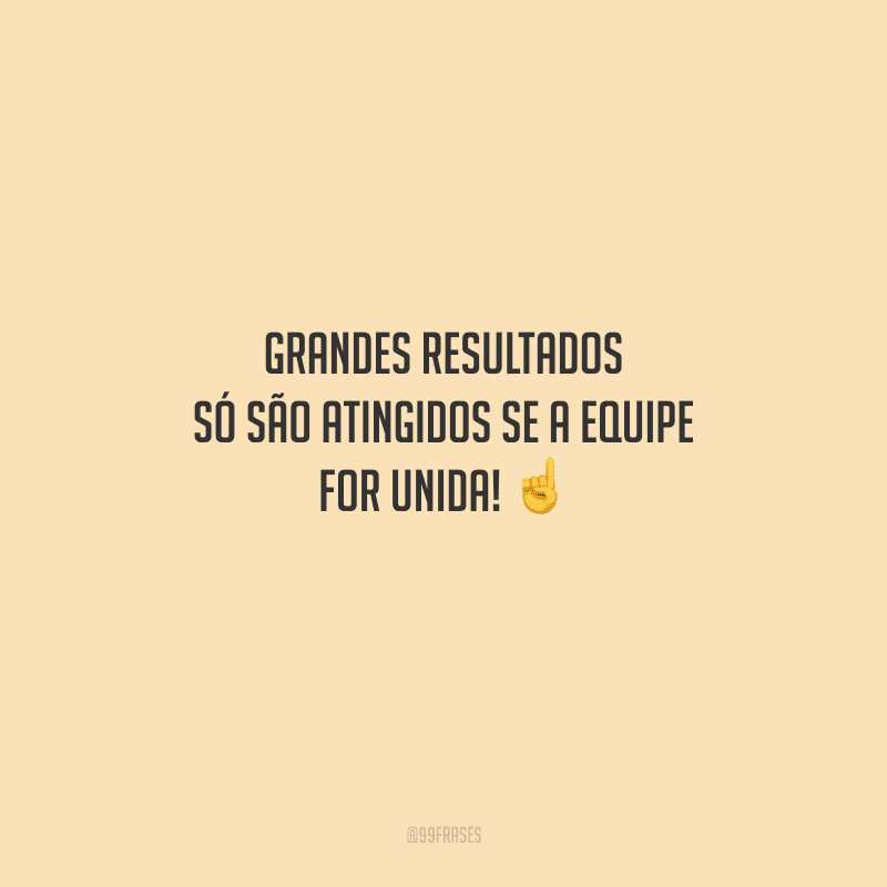Grandes resultados só são atingidos se a equipe for unida! 