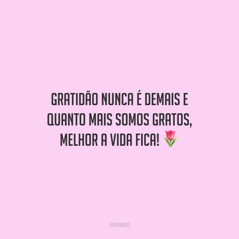 Gratidão nunca é demais e quanto mais somos gratos, melhor a vida fica!