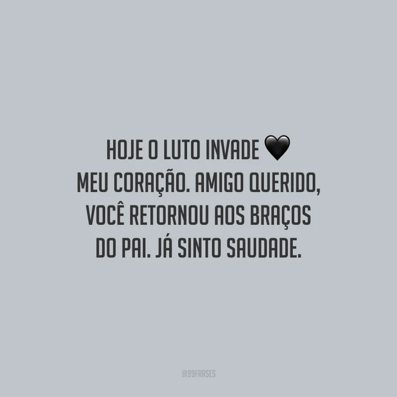 Hoje o luto invade meu coração. Amigo querido, você retornou aos braços do Pai. Já sinto saudade.