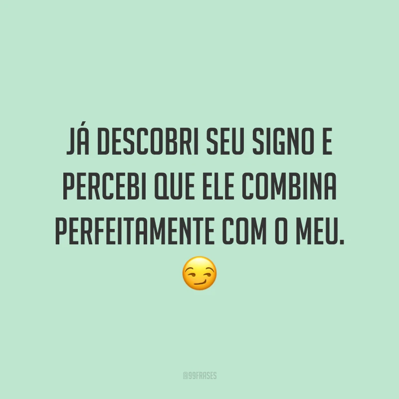 Já descobri seu signo e percebi que ele combina perfeitamente com o meu. 😏