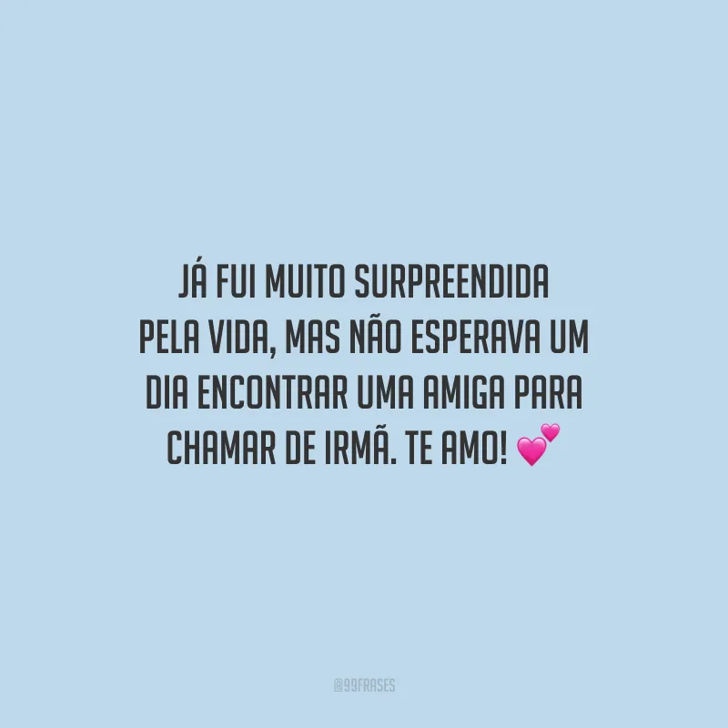 Já fui muito surpreendida pela vida, mas não esperava um dia encontrar uma amiga para chamar de irmã. Te amo!
